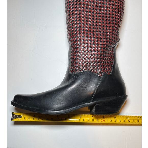 L.L. Bean Dingo Braided Leather Western Boots 5.5 Black Brown Boho - Picture 16 of 16
